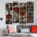 Japanese Samurai Ukiyoe Tiger Canvas Poster Pictures for Living Room Home Decor Painting Wall Art with Solid Wood Hanging Scroll