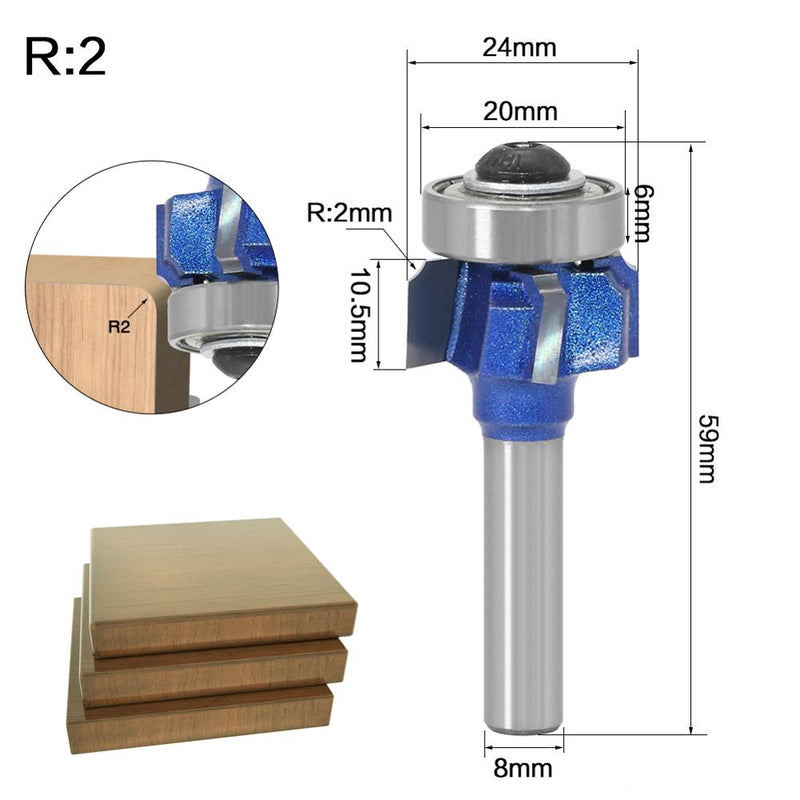 1PC8mm Shank high quality Woodworking Milling Cutter R1mm R2mm R3mm Trimming Knife Edge Trimmer 4 Teeth Wood Router Bit