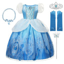 VOGUEON Mädchen Aschenputtel Prinzessin Halloween Party Kostüm Kurzarm Blau Fancy Ballkleid Kinder Fancy Geburtstag Kleidung Kittel