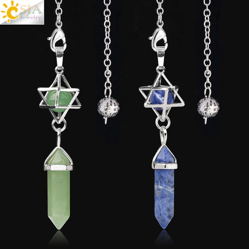 CSJA Natural Stone Quartz Pendulum for Dowsing Divination Hexagonal Crystal Merkaba Esotericism Shuttle Spiritual Pendulo G517