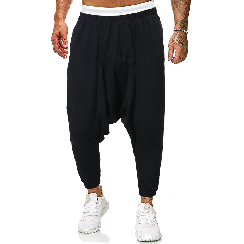 2022 pantalones cruzados de lino para hombre, pantalones bombachos holgados para hombre, pantalones negros sólidos para hombre, joggers de hip hop, ropa de calle para hombre, pantalones de piernas anchas