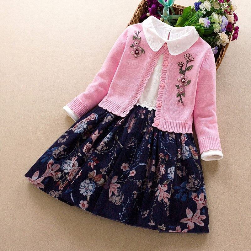 Elegantes Mädchenkleidungsset neu 2022 Frühling Herbst Kinder Prinzessin Mantel + Kleid 2Pcs Anzug für Mädchen Party Kinderkleidung 3 5 8 9 Jahre