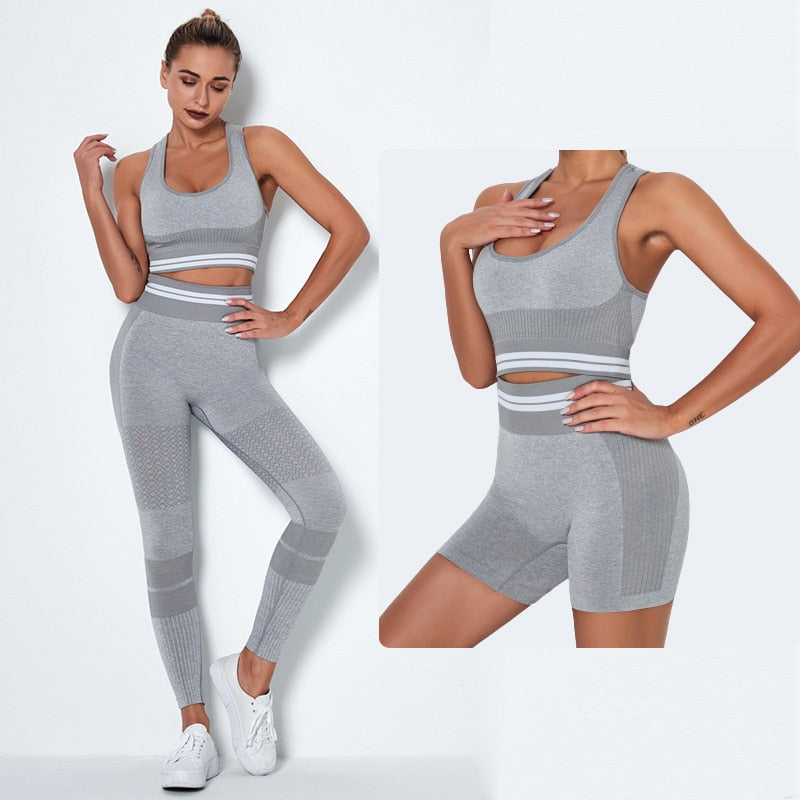 2 / 4Pcs Frauen Vital Seamless Yoga Set Sport-BH + Crop Top Shirts + Shorts + Leggings mit hoher Taille Gym Kleidung Sportbekleidung für Frauen