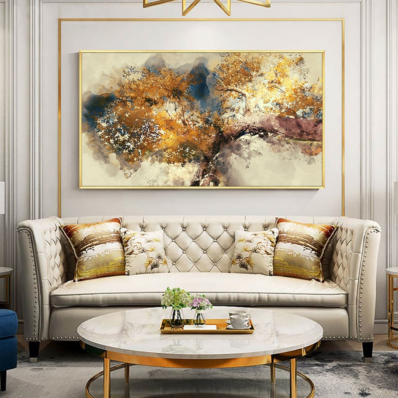 Hand Painted Oil Painting On Canvas Abstract Textured Brown Trees With Yellow Leaves Wall Art Painting For Modern Home Decor