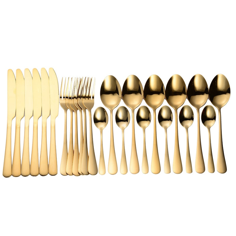 Tablewellware Geschirr Schwarzes Besteck-Set 24-teiliges Edelstahl-Besteckkasten-Gabel-Messer-Löffel-Geschirr-Set Küchenlöffel-Set