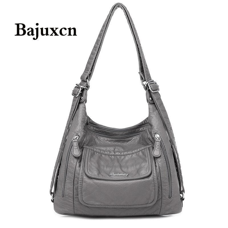 2021 spring new female bag luxury designer multi-function shoulder bag large capacity soft leather handbag double zipper bag sac