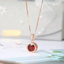 LAMOON 925 Silver Necklace For Women Natural Garnet Lucky Stone Pendant 14K Rose Gold Plated Fine Jewelry Simple Style LMNI002