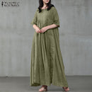 Vintage Summer Long Dress ZANZEA Women O Neck Half Sleeve Sundress Casual Solid Party Pleated Vestidos Kaftan  7