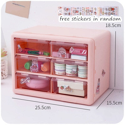 MINKYS Kawaii White/Pink 9 Grid ABS Drawer Desktop Organizer Desk Storage Box Free Sticker School Stationery Accessories