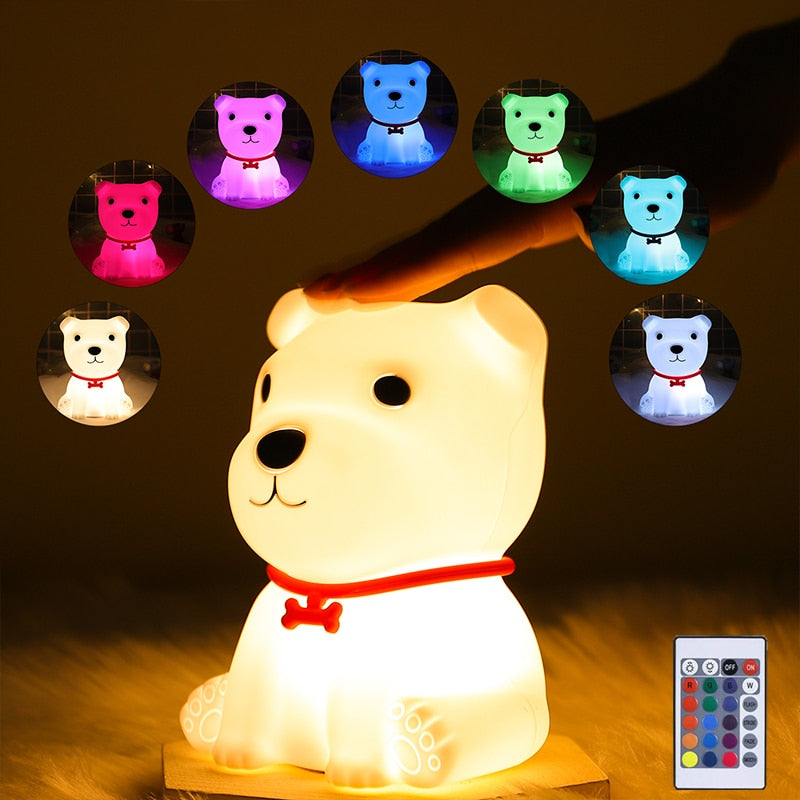 LED Night Light  Cute Dog Lamp Touch Sensor Remote Control Children Kids Baby Lamps Bedroom Table Room Veilleuse Bedside Decor
