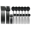 JANKNG 30pcs Black Gold Dinnerware Set Stainless Steel Flatware Set Cake Fork Spoon Knife Silverware Tableware Set Cutlery Set