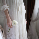 Hanxiuju Vintage Embroidery White Lace Women&