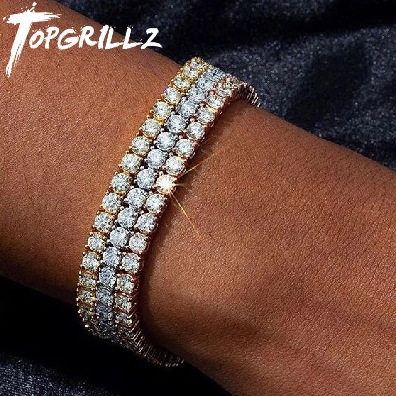 3mm-6mm Mens/Women  AAA+ Cubic Zirconia Tennis Bracelet Hip Hop Jewelry Iced Out 1 Row Gold Color CZ Charms Bracelet For Gifts
