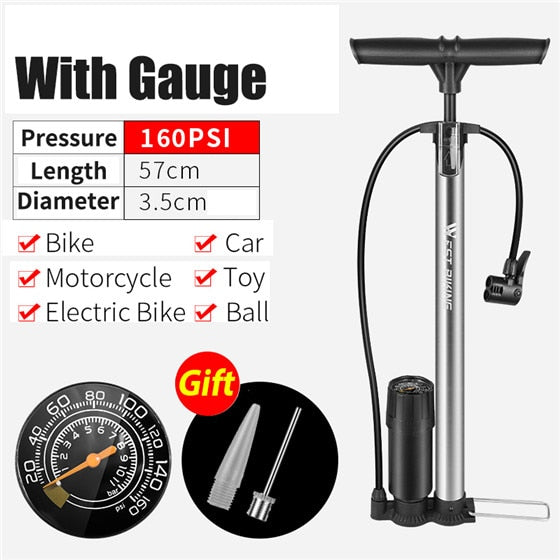 WEST BIKING Bike Floor Pump 120/160PSI Bomba de ciclismo de alta presión Inflador de aire Schrader Presta Valve Road MTB Bicicleta Neumático Bomba