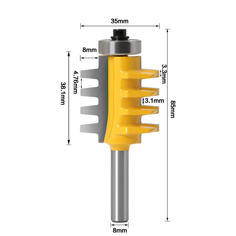 8 Shank Rail Reversible Finger Joint Pegamento Router Bit Cono Tenon Cortador de carpintería Herramientas eléctricas Cortador de enrutador de madera