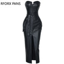 Solid Tube Slit Coated PU Dress Women Dress