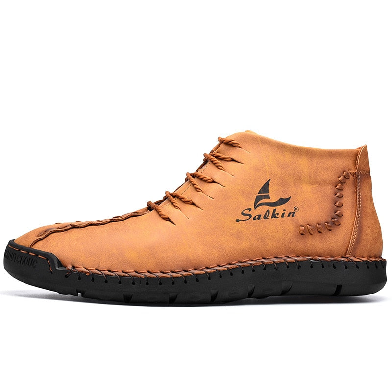 Nuevas botas de cuero hechas a mano para hombre, botines de moda, color caqui, azul, botas de plataforma de otoño para exteriores, zapatos de cuero informales para hombre, primavera