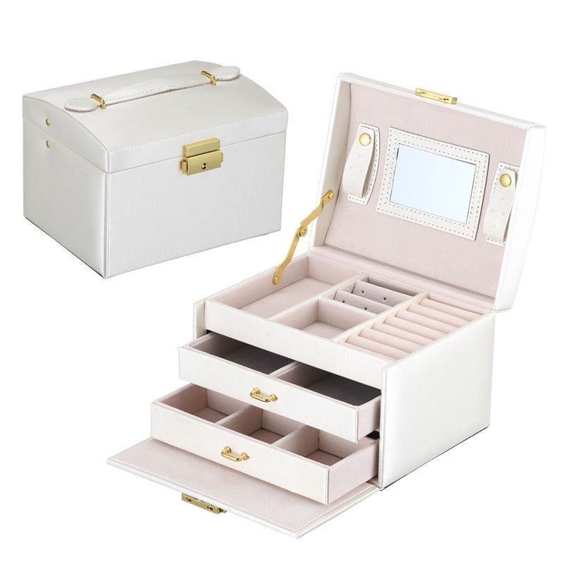 Casegrace, cajón grande, cajas de joyería, caja de joyería de cuero PU, organizador de terciopelo, pendiente, anillo, collar, caja de almacenamiento de joyas, ataúd