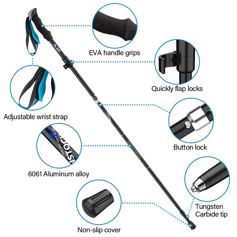 BSWOLF, 2 uds., bastones ultraligeros para senderismo, bastones para caminar, bastones para senderismo, bastones plegables de aluminio para caminar, bastones para caminar Nodic