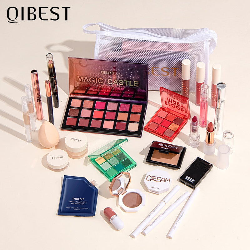 Kit de maquillaje profesional QIBEST, conjunto de cosméticos todo en uno, lápiz labial, sombra de ojos, máscara, corrector, ceja, conjunto de maquillaje para mujer, regalo