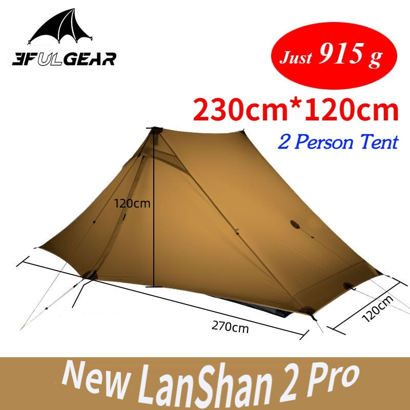 3F Lanshan 2 Pro Nur 915 Gramm 2 Seiten 20D Silnylon Leichtes 2-Personen No-See-Um 3- und 4-Jahreszeiten-Rucksack-Campingzelt