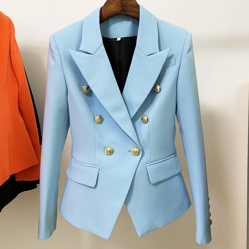 ¡Novedad de 2022! Chaqueta de diseñador HIGH STREET para mujer, chaqueta clásica ajustada con doble botonadura y botones de león, azul bebé