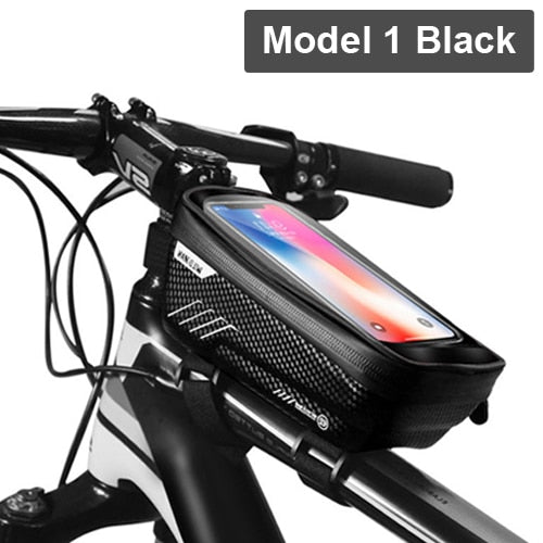 WILD MAN Waterproo Fahrrad Handytasche Oberrohr Rahmentasche Radfahren Front Beam Bag Handyhalter für 6,5 Zoll Touchscreen Fahrradtasche