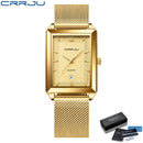 CRRJU Watch Men Top Brand Luxury Square Golden Quartz Stainless Steel Waterproof Wrist Watch Relogio Masculino