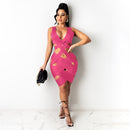 2021 Dress for Women Sexy Weave Deep V Neck Backless Hollow Out Bodycon Mini Women Dress Elegant Night Club Party Dresses Robe