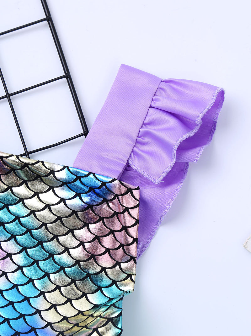 Baby Girls Mermaid Dress Cosplay Costumes Princess Sleeveless Glossy Fish Scales Backless Mesh Splice Tutu Dress Short skirt