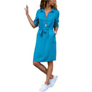 Fashion Umlegekragen Büro Damen Hemdkleid Frauen Dreiviertelarm Winterkleid Streetwear Freizeit Kleider Lockere Robe