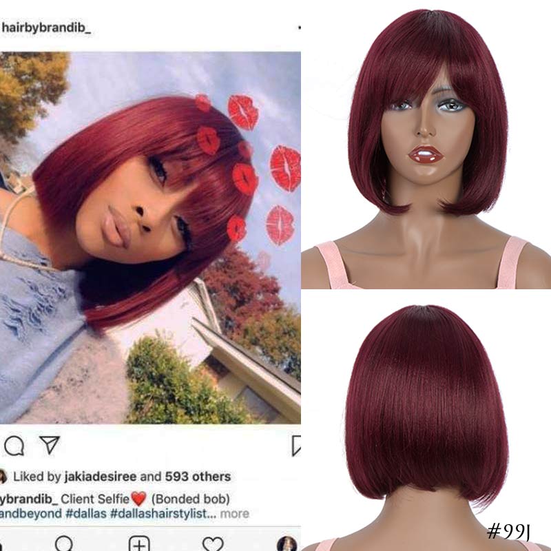 Kurze Bob-Perücke mit Pony gerade brasilianische Remy-Haar-Perücken für Frauen Echthaar leimlose volle maschinell hergestellte billige Echthaar-Perücken