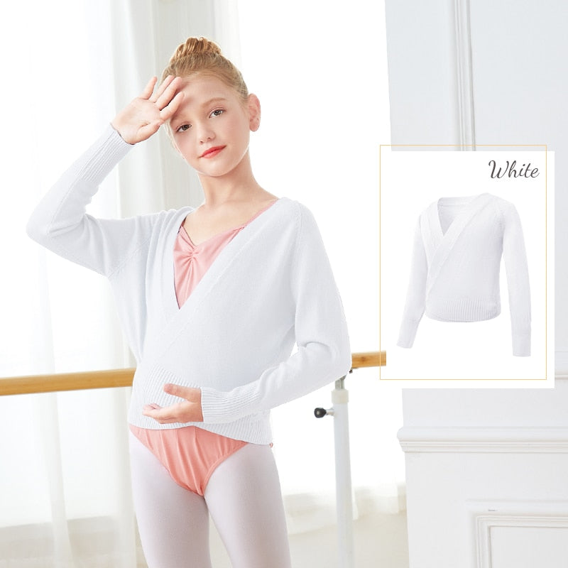 Autumn Winter Wrap Ballet Sweater Cardigans for Girls Kids Soft Knitted Dance Leotards Crossover Warm Ballet Coats