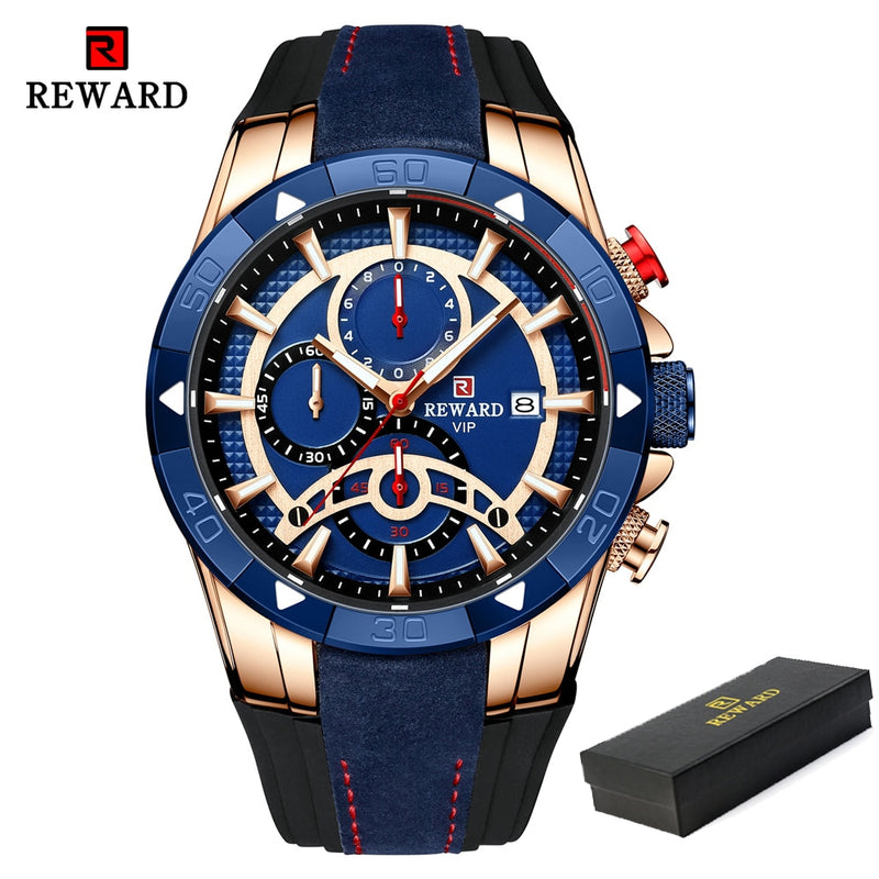 RECOMPENSA Moda Azul Hombres Relojes Cronógrafo Marca superior Lujo Reloj de cuarzo impermeable Hombres 2022 Nuevo Gran Dial Reloj de pulsera deportivo