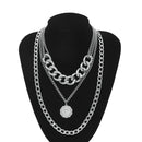 IngeSight.Z Punk Multi Layer Curb Cuban Chunky Thick Portrait Choker Halskette Damen Vintage geschnitzte Münze Anhänger Halskette Schmuck