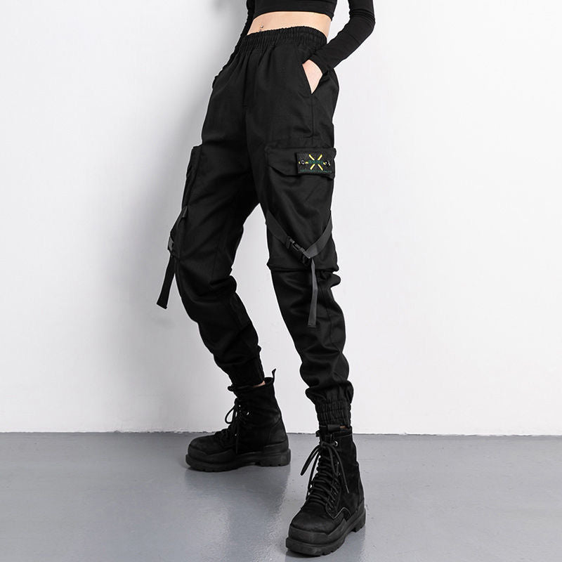 Women Elastic Waist Loose Streetwear Cargo Pants Female Fashion Ankle-length Jogging Trousers Ladies Plus Szie Casual Pants