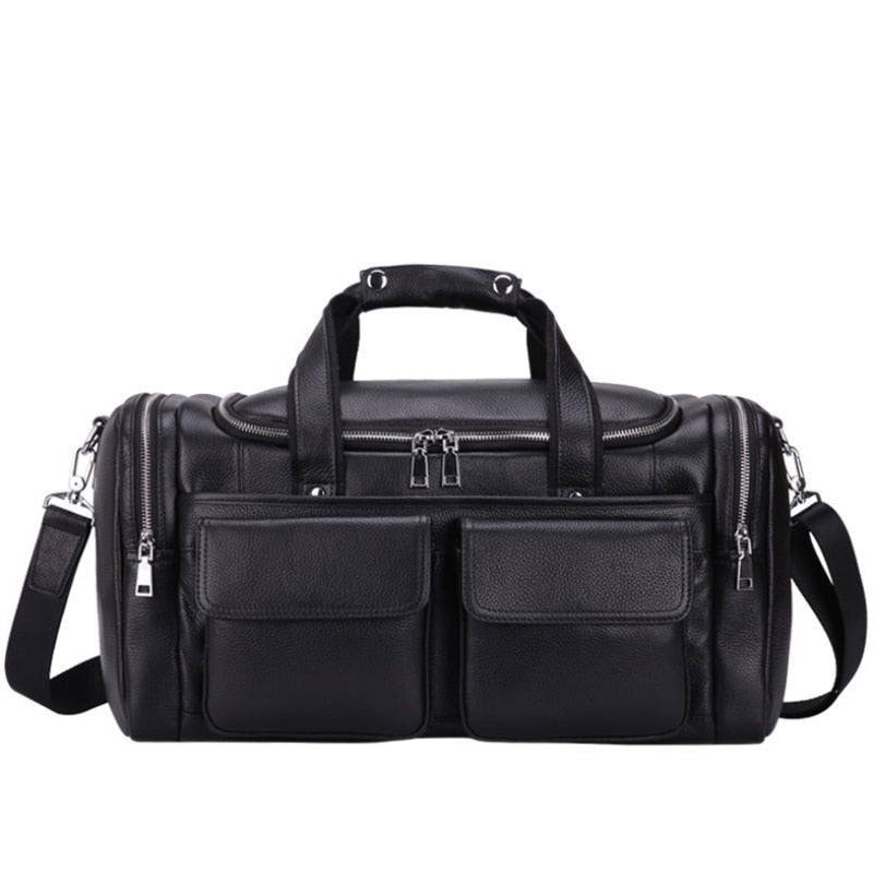 Bolso de viaje de cuero genuino para hombre a la moda, bolso de lona de piel de vaca suave de lujo, bolso de hombro para ordenador portátil de 17 ", bolsos de mano para viajar