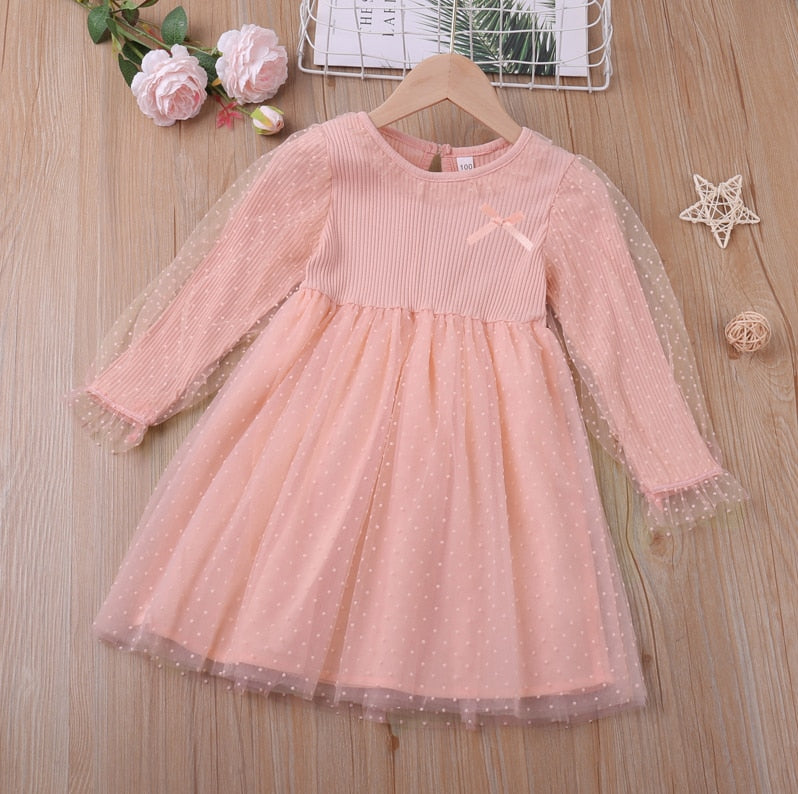 Vestido de humor oso para niñas, nuevo estilo universitario, vestido de manga larga con lazo para estudiantes de primavera y otoño, ropa para niños, vestidos de princesa