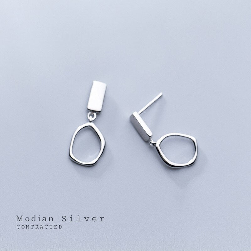 MODIAN Classic Irregular Oval Dangle Earring for Women Pure 925 Sterling Silver Simple Geometric Square Earring Fine Jewelry