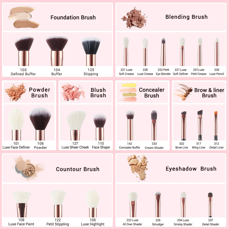Jessup Make-up-Pinsel-Set, 6–25 Stück, Schwarz/Roségold, Puder, Foundation, Lidschatten, Highlighter, Concealer, Blender, Kosmetik-Set