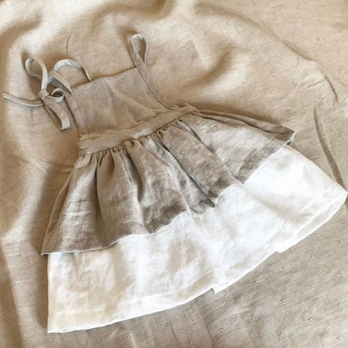 2020 neue Sommer-Baby-Kleider European America Kleinkind-Kind-Mädchen-Kleid-beiläufige Leinenkleidung Rüschen süße Prinzessin Dress