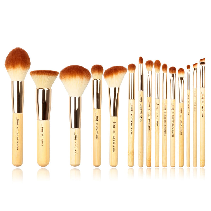 Jessup Bamboo 15pcs Beauty Professional Makeup Brushes Set Make up Brush Tools kit Foundation Powder Definer Shader Liner