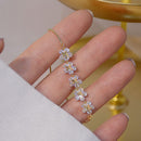 Pulsera de lujo con flor de circón AAA superbrillante para mujer, bonita pulsera romántica de oro auténtico de 14 quilates con circonita cúbica para mujer, Pulseras de cadena diarias