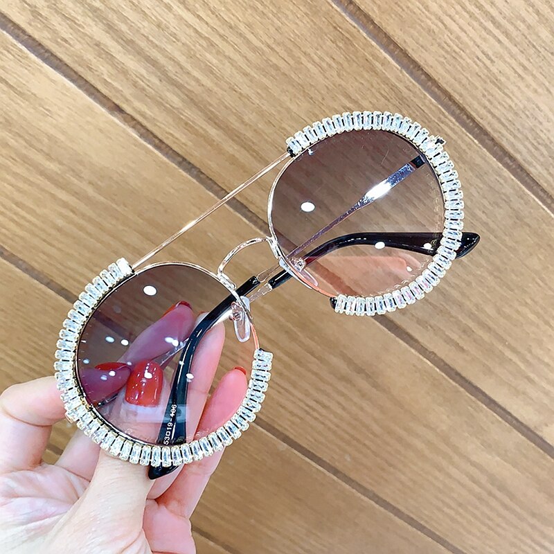 Zircon oversized sunglasses 2020 luxury Round sun glasses women Clear lens Eyeglasses Shades For Women  oculos feminino