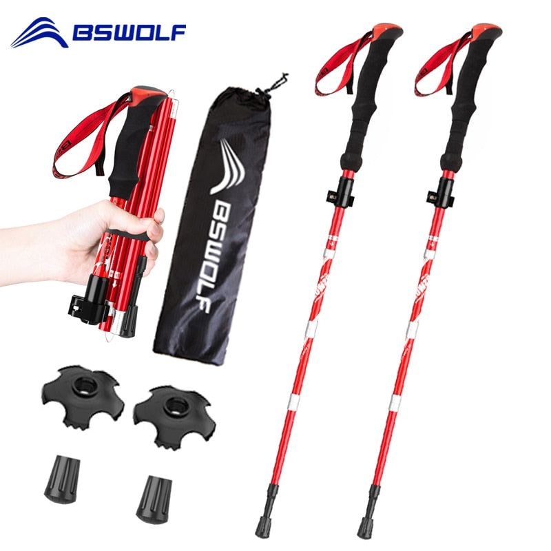 BSWOLF 2Pcs Ultralight Trekking Poles  Walking Sticks Hiking Canes  Folding Aluminum Walking Pole  Nodic Walking Sticks