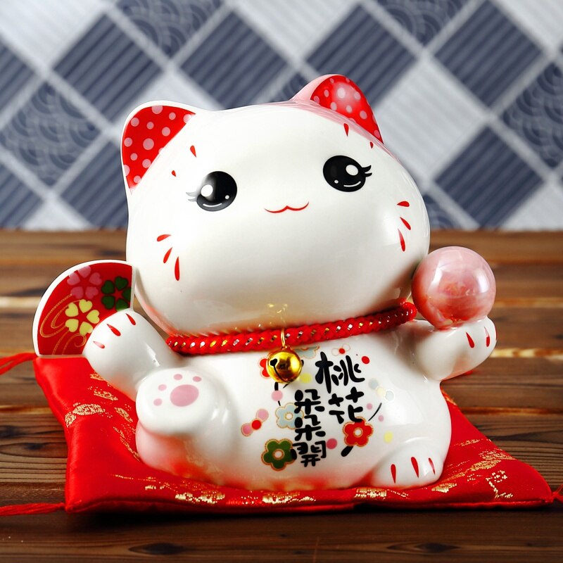 Hucha de cerámica Maneki Neko de 6 pulgadas, adorno de gato de la suerte, regalo de decoración del hogar, hucha de gato de la fortuna Feng Shui