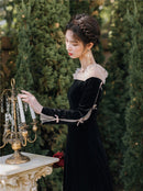 2020 nueva ropa de moda para mujer, vestidos de terciopelo de otoño e invierno, vestido Vintage con cuello oblicuo para mujer