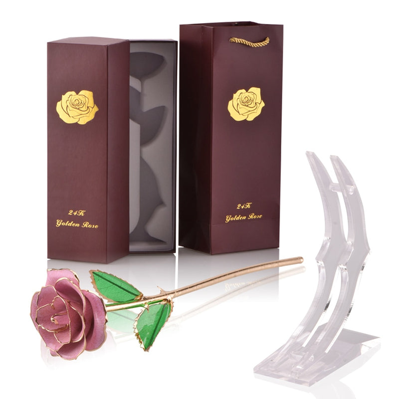 Geschenke für Frauen 24 Karat Gold getauchte Rose mit Ständer Ewige Blumen für immer Liebe in Box Freundin Hochzeit Weihnachtsgeschenke für Sie