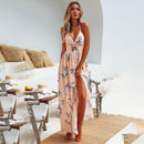 2022 vestido de playa bohemio mujer verano Casual sin mangas Split Floral fuera del hombro Maxi vestido largo bohemio ropa bata femenina