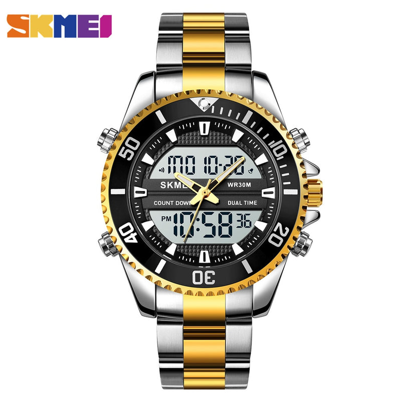 SKMEI Dual Display Uhren Herrenmode Digital Armbanduhren Chrono Alarm Herrenuhr Wasserdicht Edelstahl Relogio Masculino